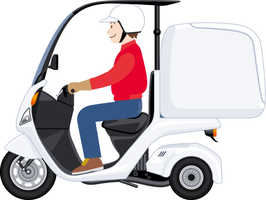 デリバリーバイクで配達するスタ