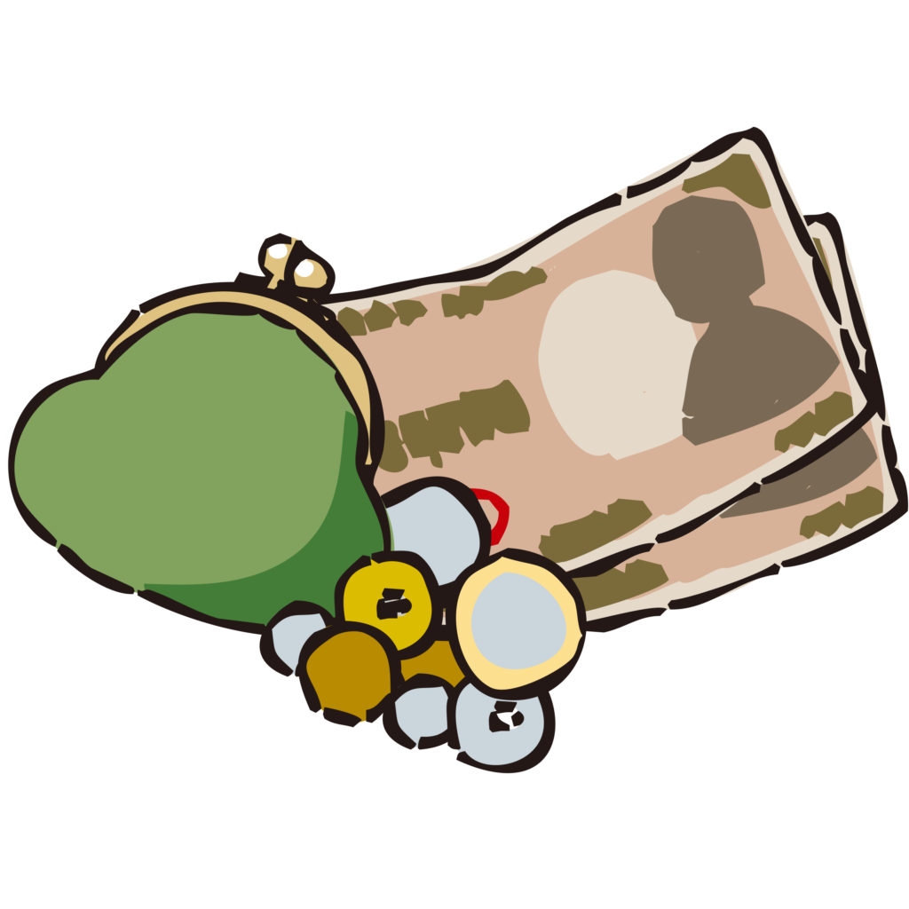 がま口財布とお金のイメージの手