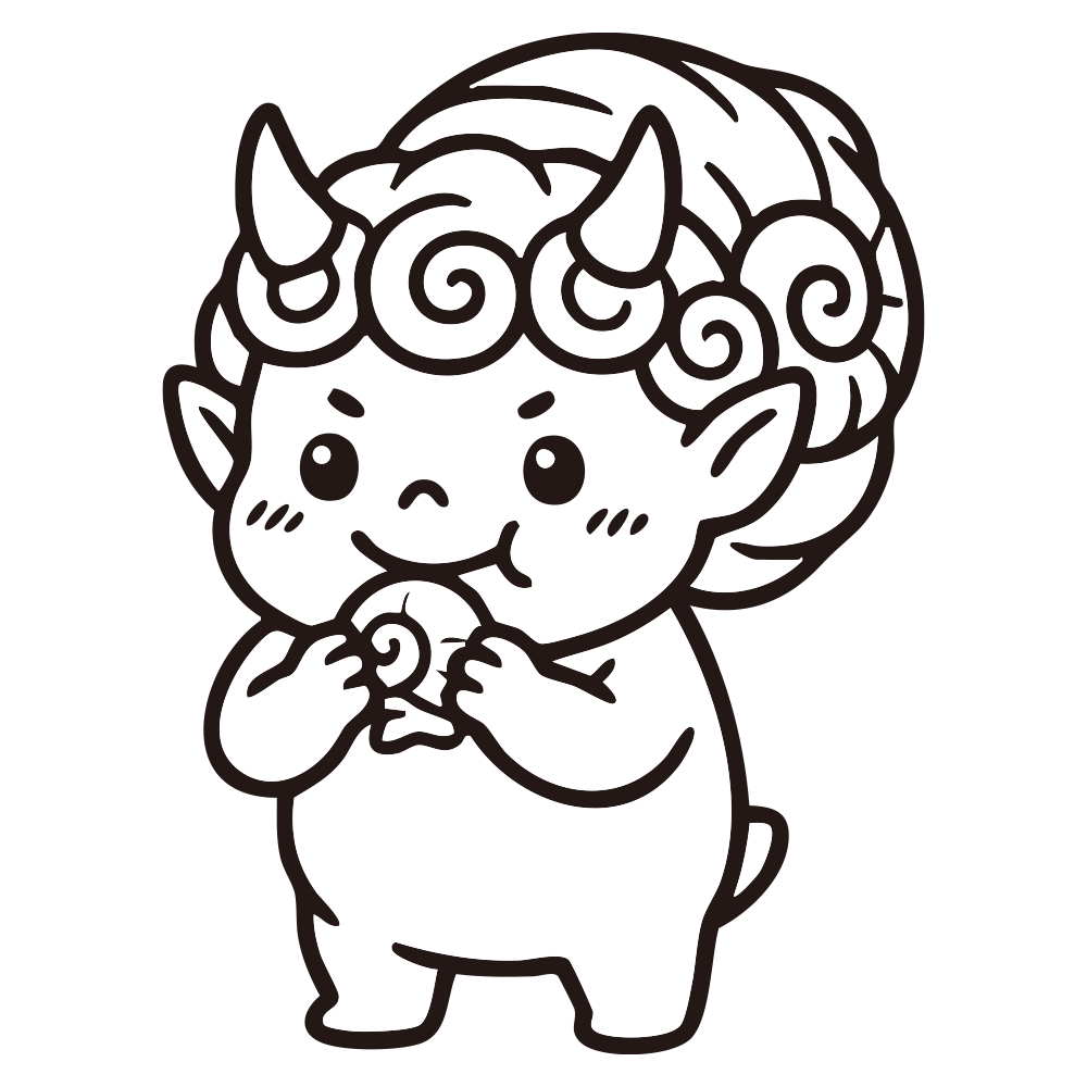 巻き貝の殻を背負い、サザエをお