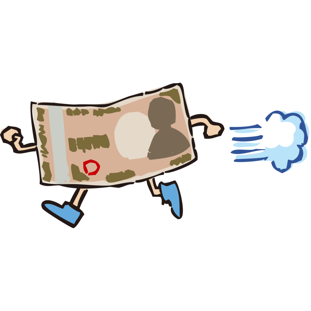 手足が生えて走っていくお金のイ