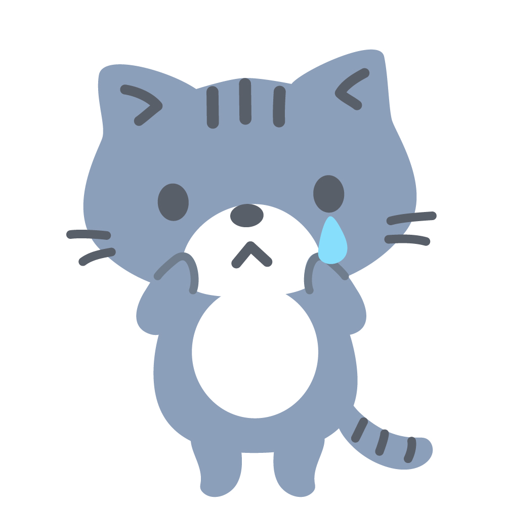 泣いている灰色ねこのかわいいイ