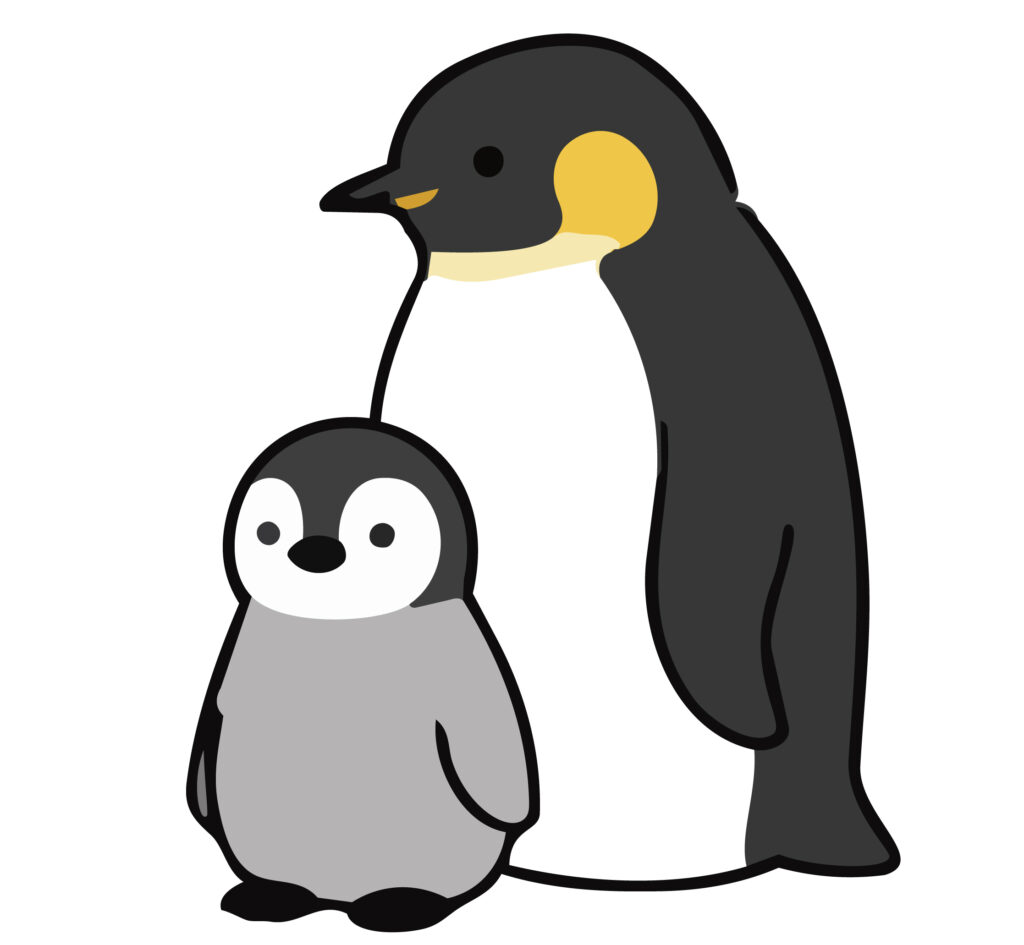 仲睦まじい親子のペンギンのイラ