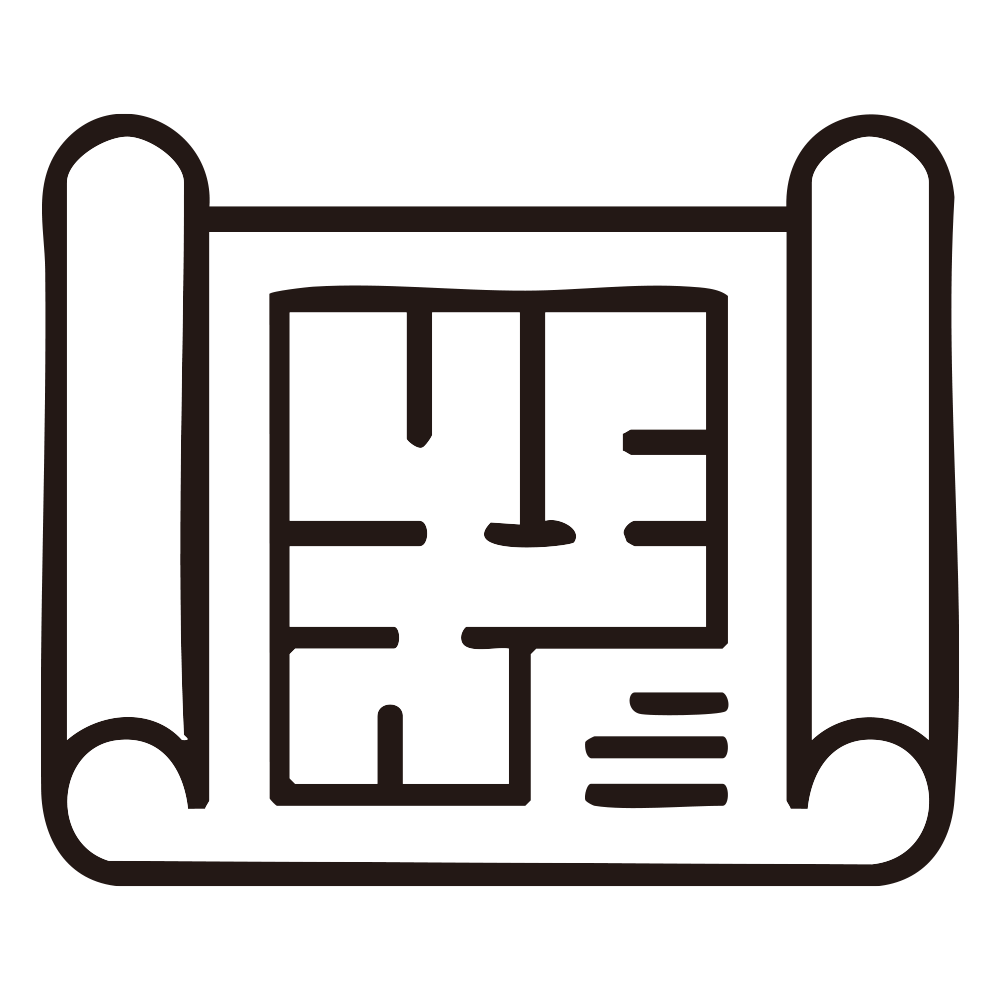 丸められた大きな図面に部屋の間