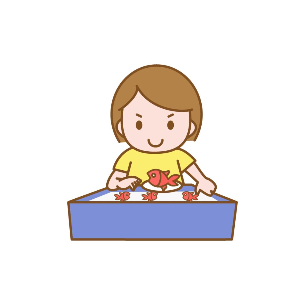金魚すくいをする子どものイラス