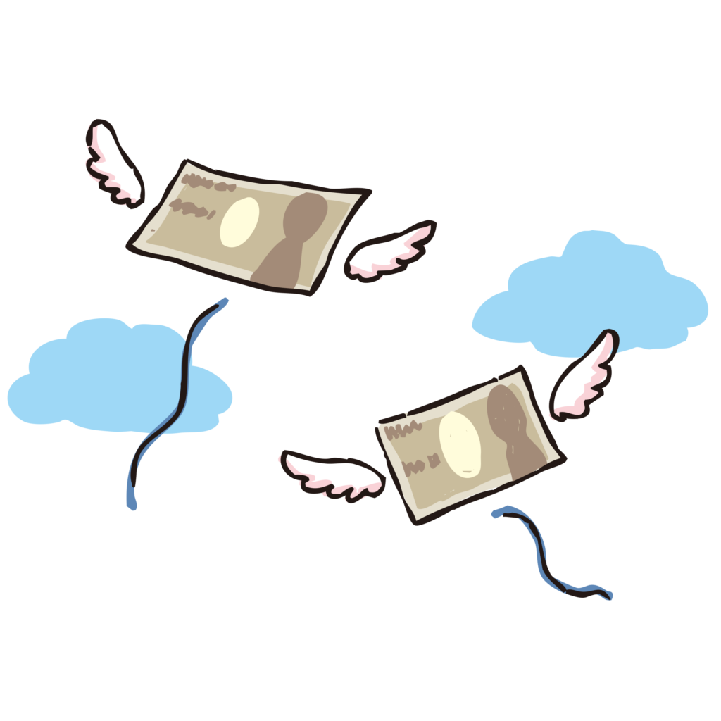 空を飛ぶお札のイメージイラスト