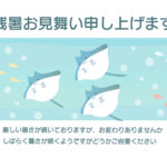 小学生におすすめ！3匹の「エイ」がひらひらダンスをしをしているように、海を泳ぐ涼しくてキュートなデザインの残暑見舞いのテンプレートです。 にっこり笑顔の可愛い「