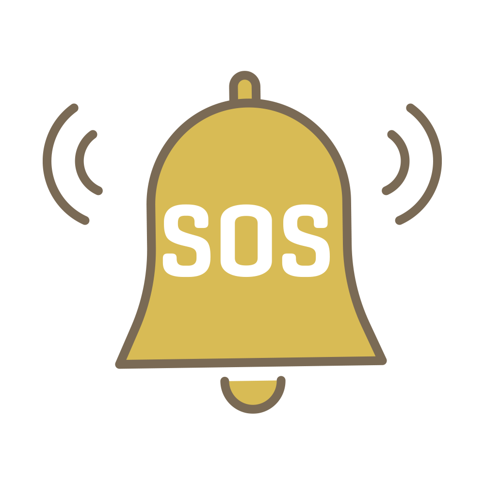 「SOS」の文字が入った金色ベ