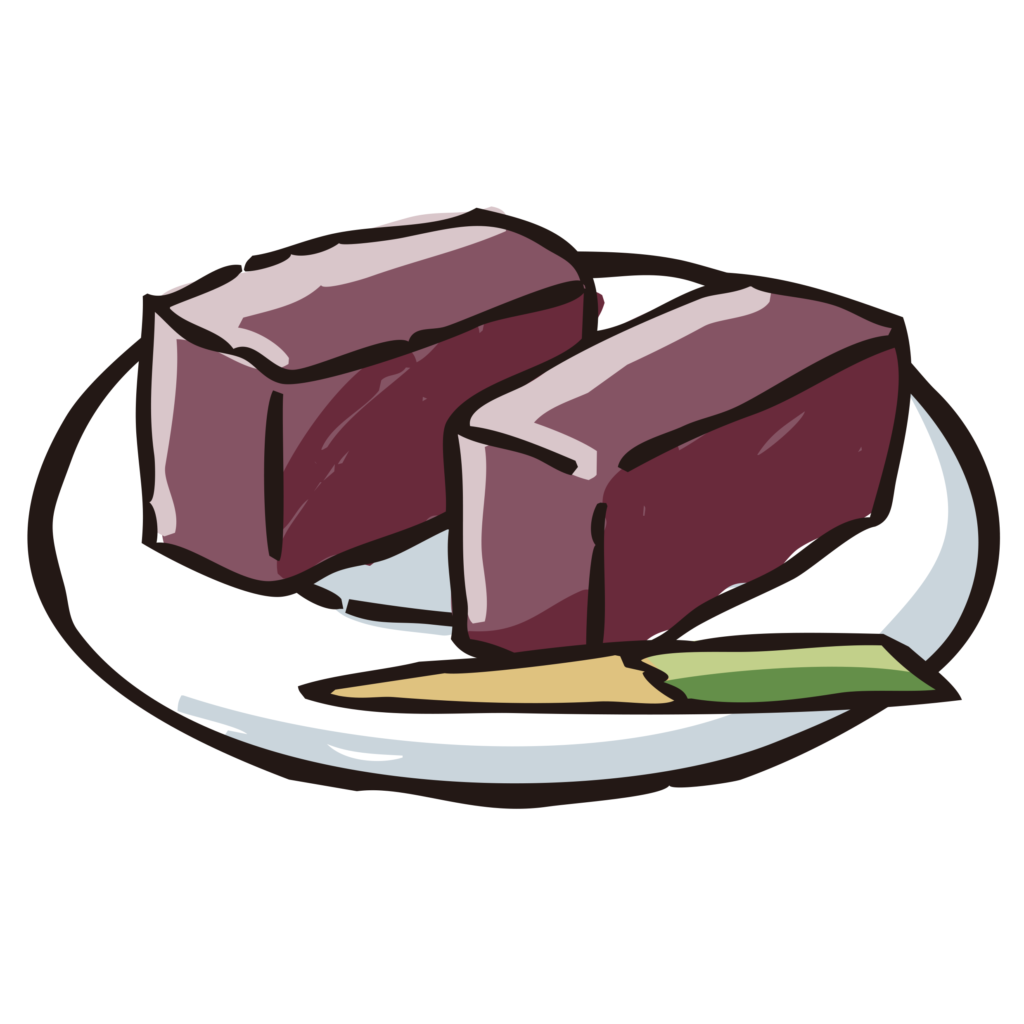 皿に盛られたようかんの手書きの