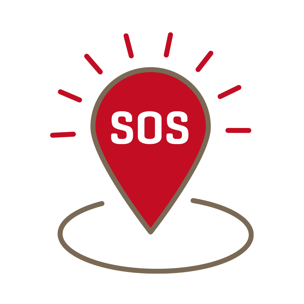 「SOS」と書かれた赤いマップ
