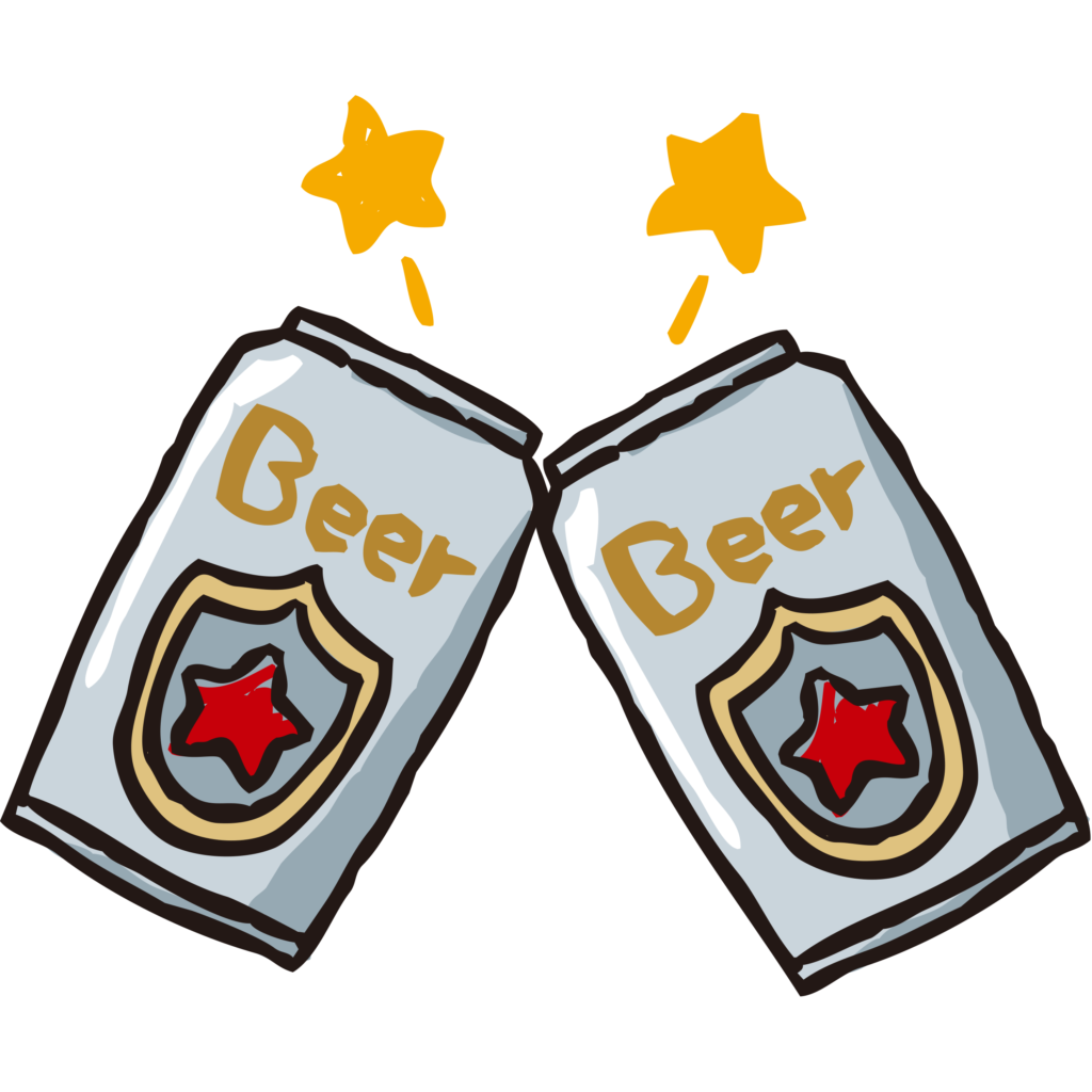 缶ビールで乾杯しているイメージ