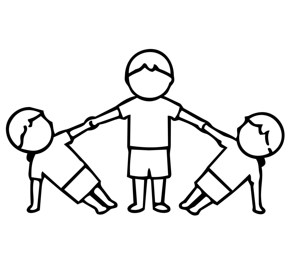 3人で力を合わせて作る、組体操