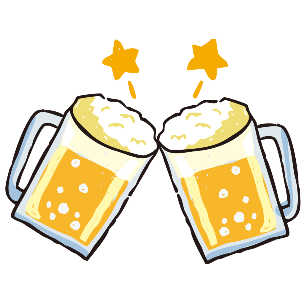 ビールジョッキで乾杯しているイ
