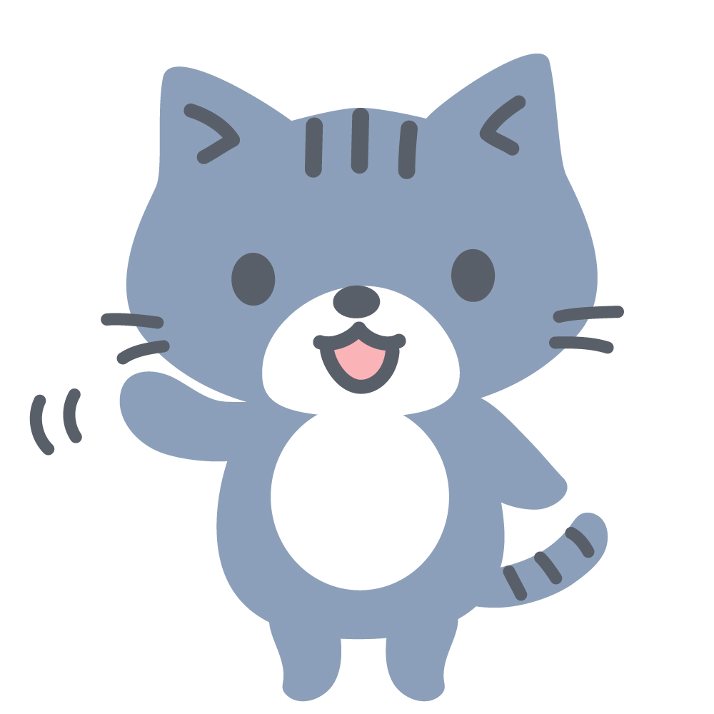 手を振っている灰色ねこのかわい