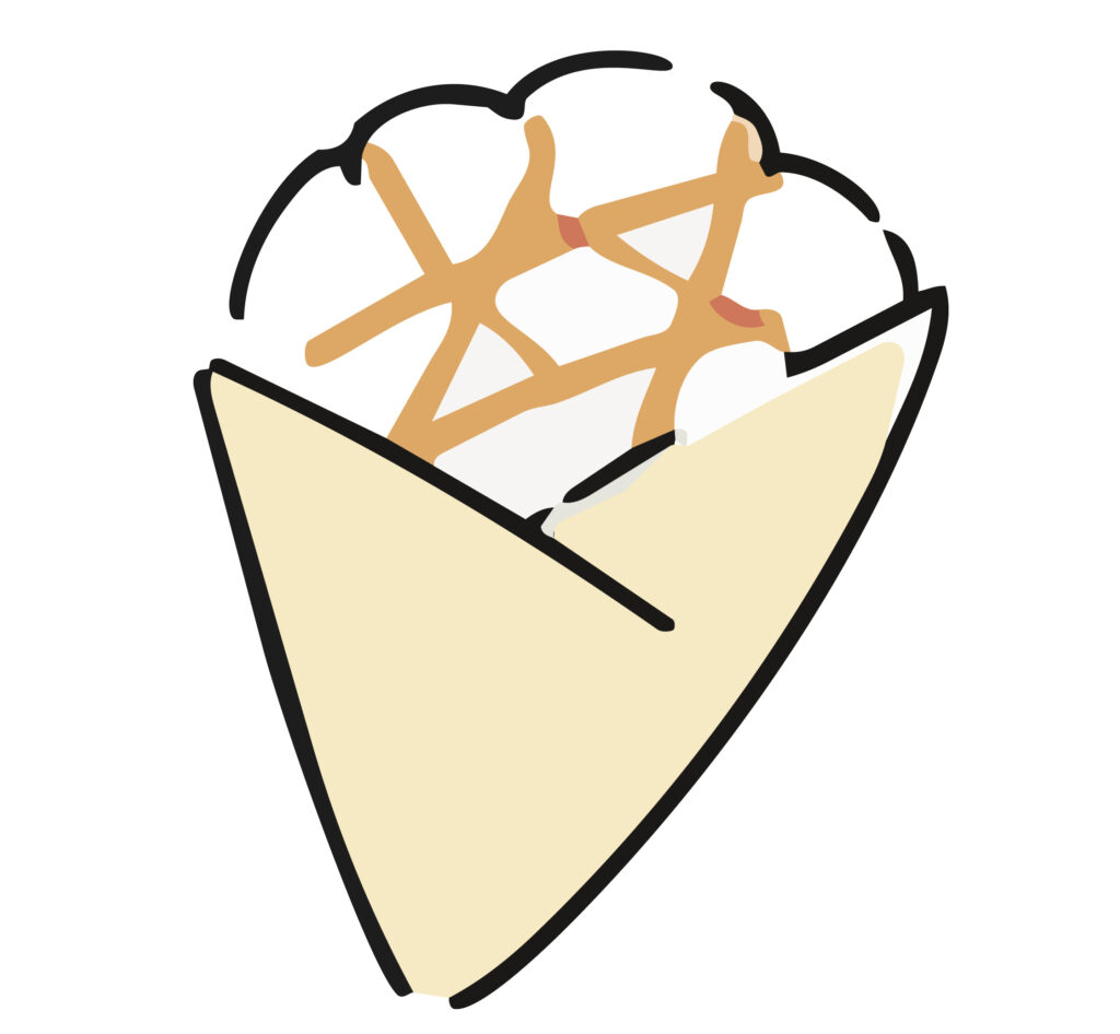 キャラメルソースとクリームを包
