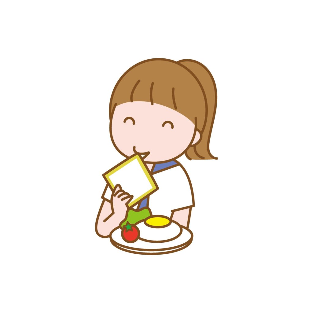 朝ご飯を食べる女子学生のイラス