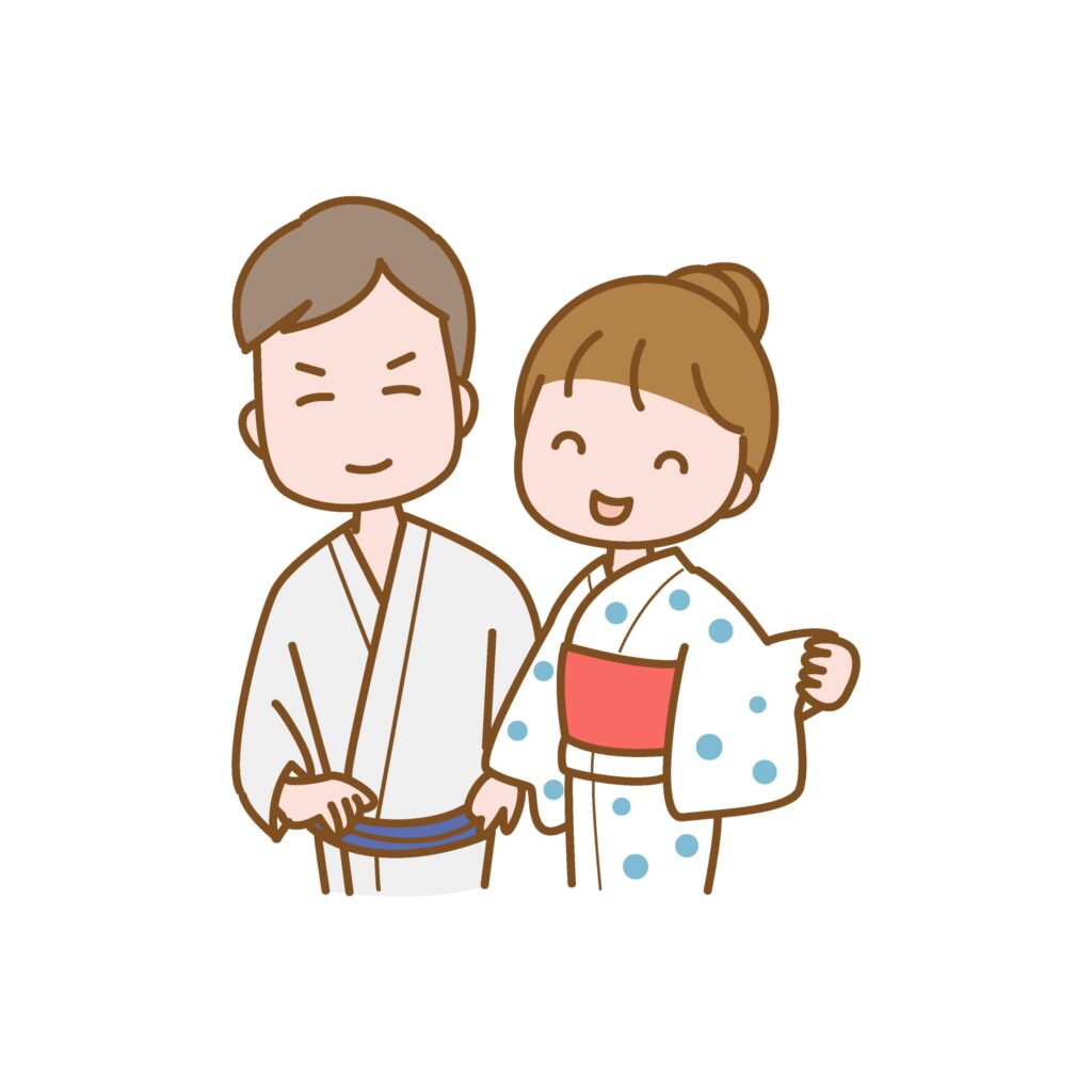 浴衣姿のカップルのイラストです
