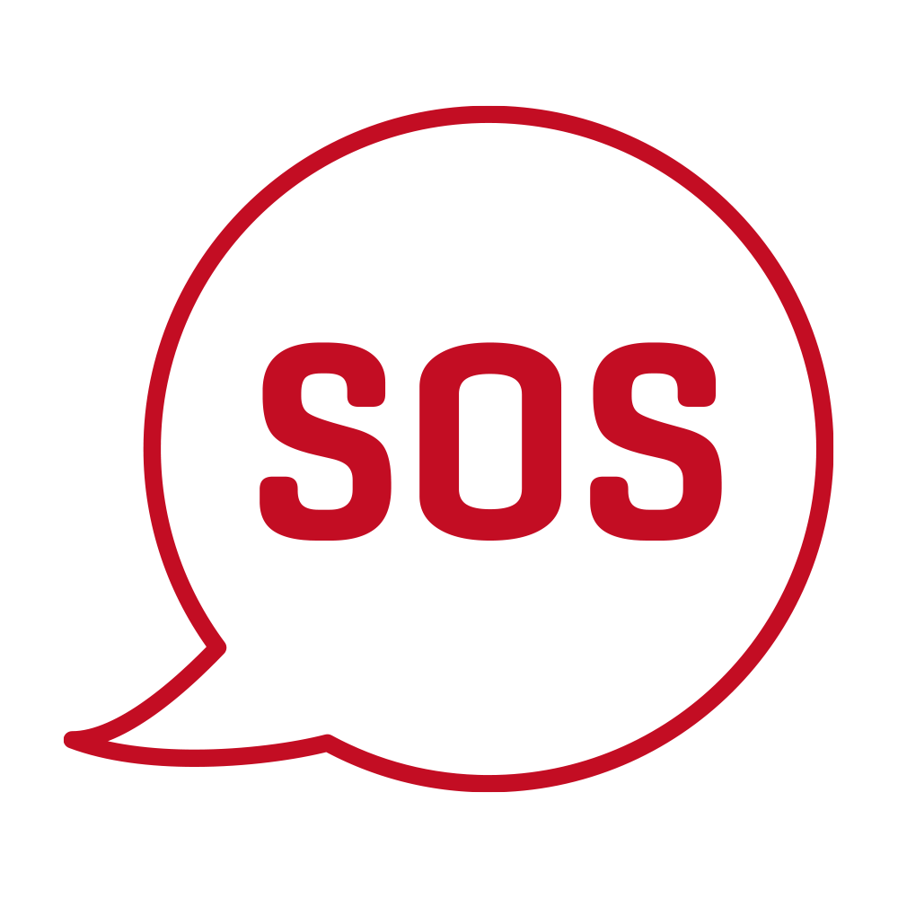赤色の吹き出しの中に「SOS」