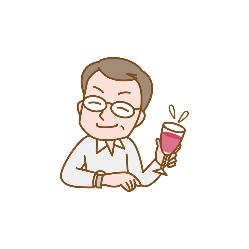 お酒を飲むシニア男性のイラスト