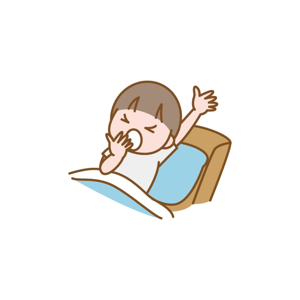 子どもの朝の起床風景のイラスト