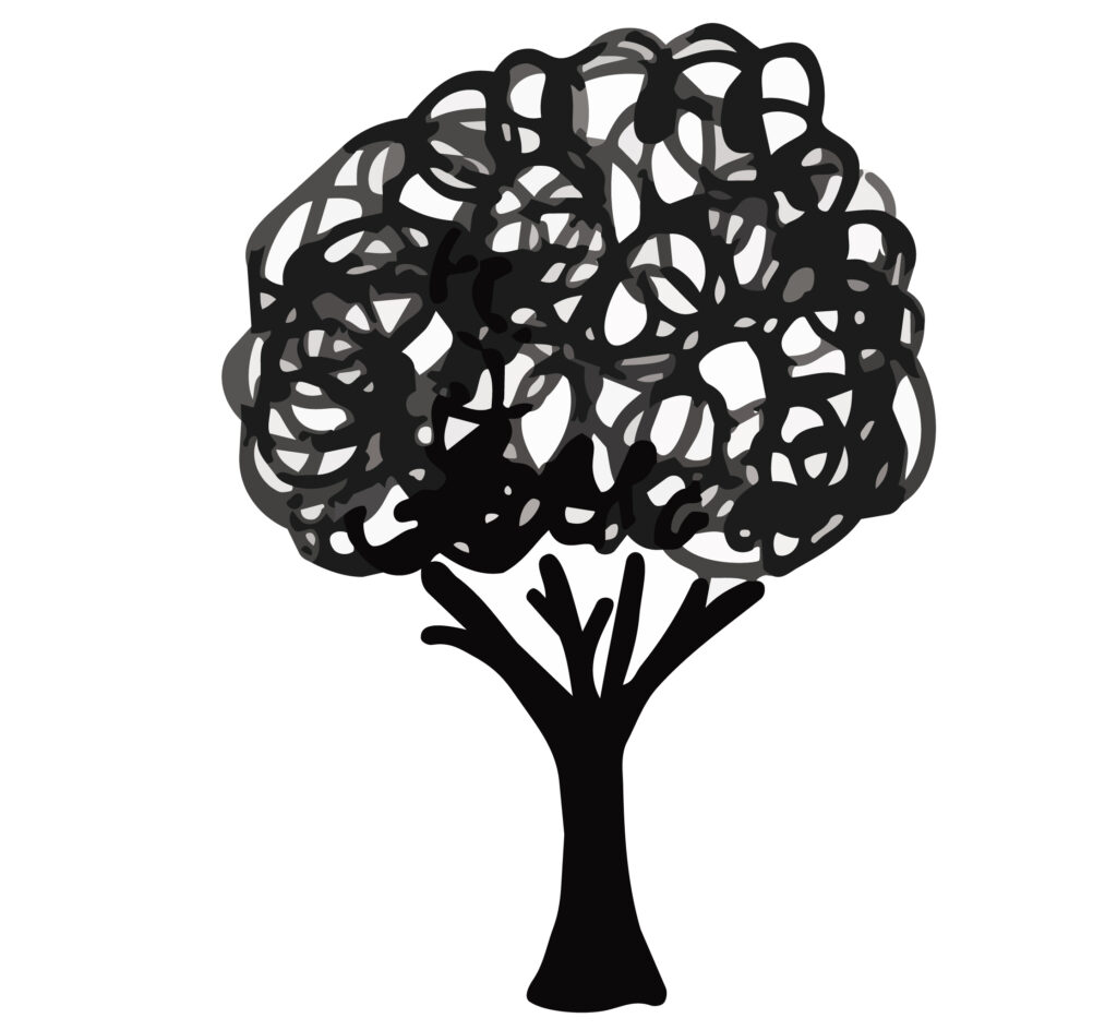 モノクロの木を、手書きならでは