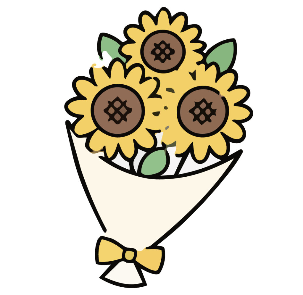 元気が出るひまわりの花束を描い