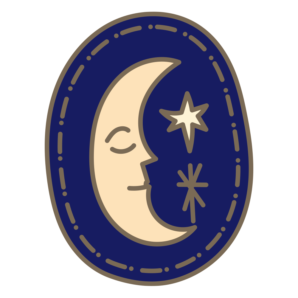 穏やかな表情の三日月と星を描い