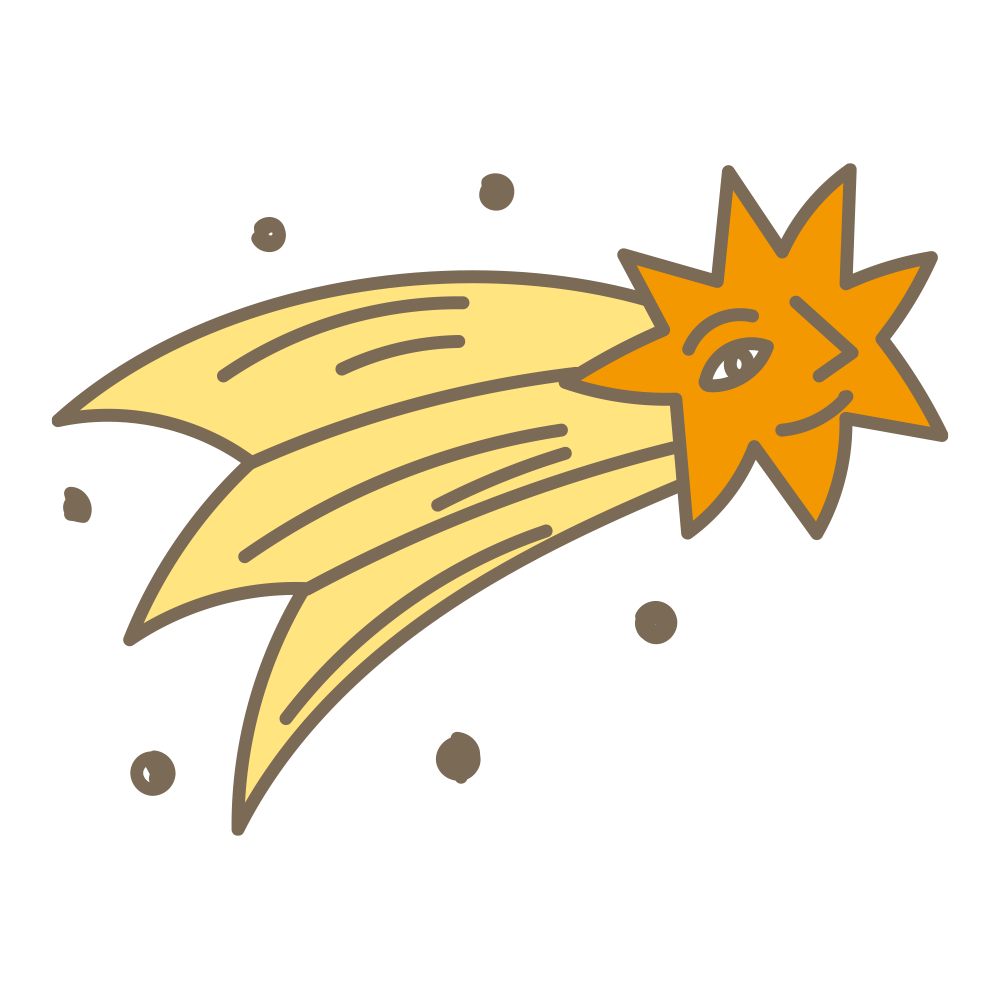 顔の描かれた星が尾を引いて飛ぶ