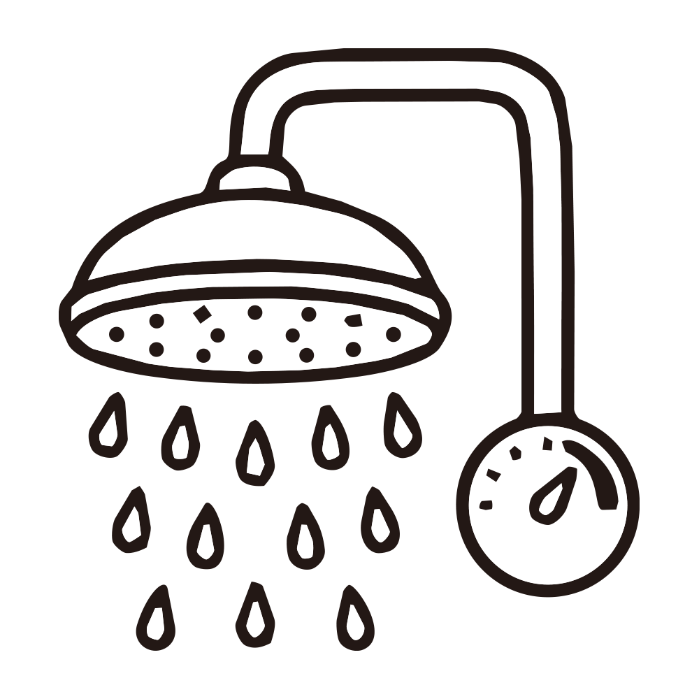 水温計と大きなシャワーヘッドが