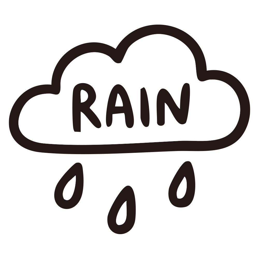 「RAIN」の文字が入った雲と