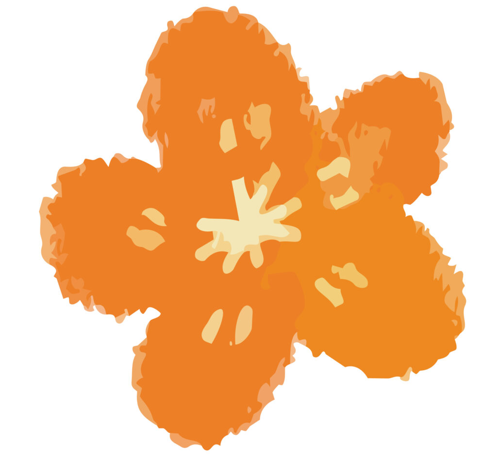 オレンジ色で描いた、かわいく親