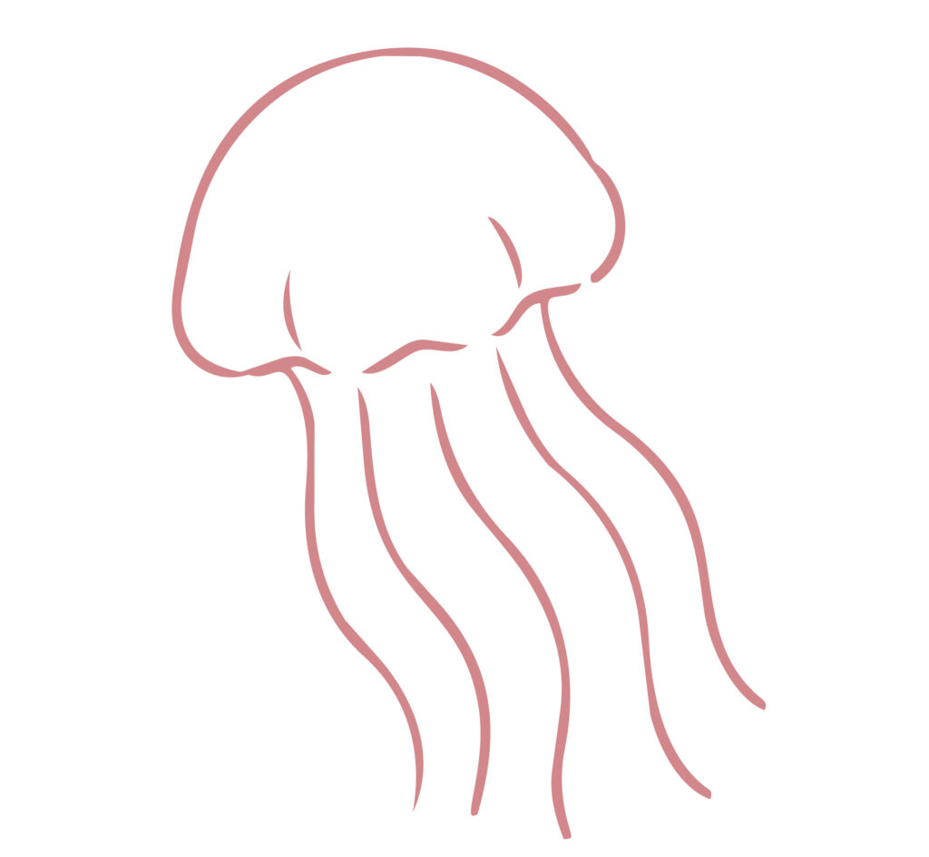 くらげをラフ画タッチで描いた、