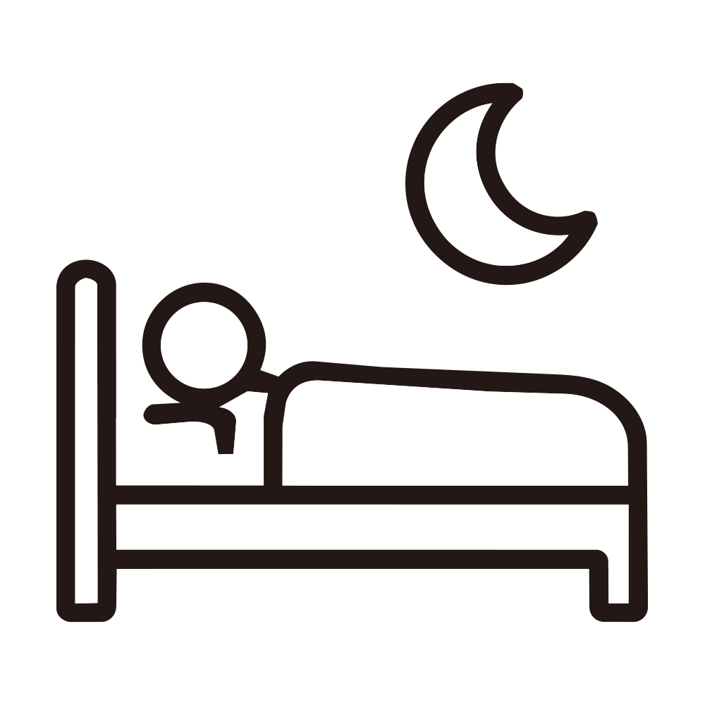 ベッドで休む人と夜空の月を描い