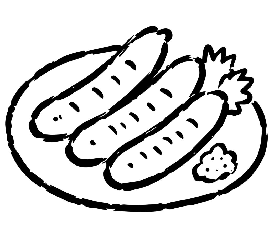 お皿にこんがり焼いたソーセージ