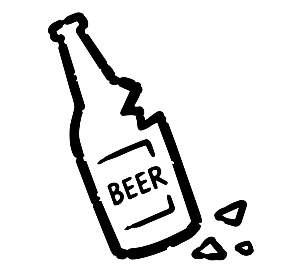 割れて壊れたビール瓶を、素朴な
