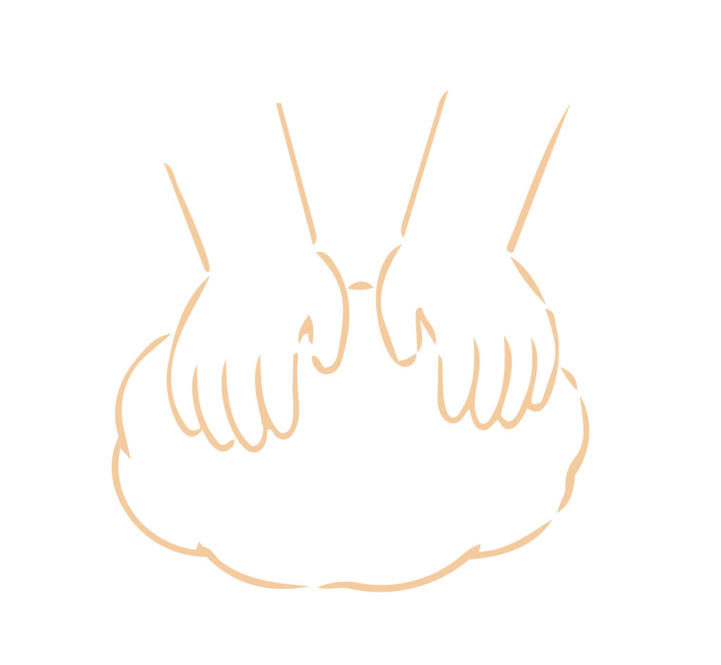 手で生地をこねる様子を描いたイ