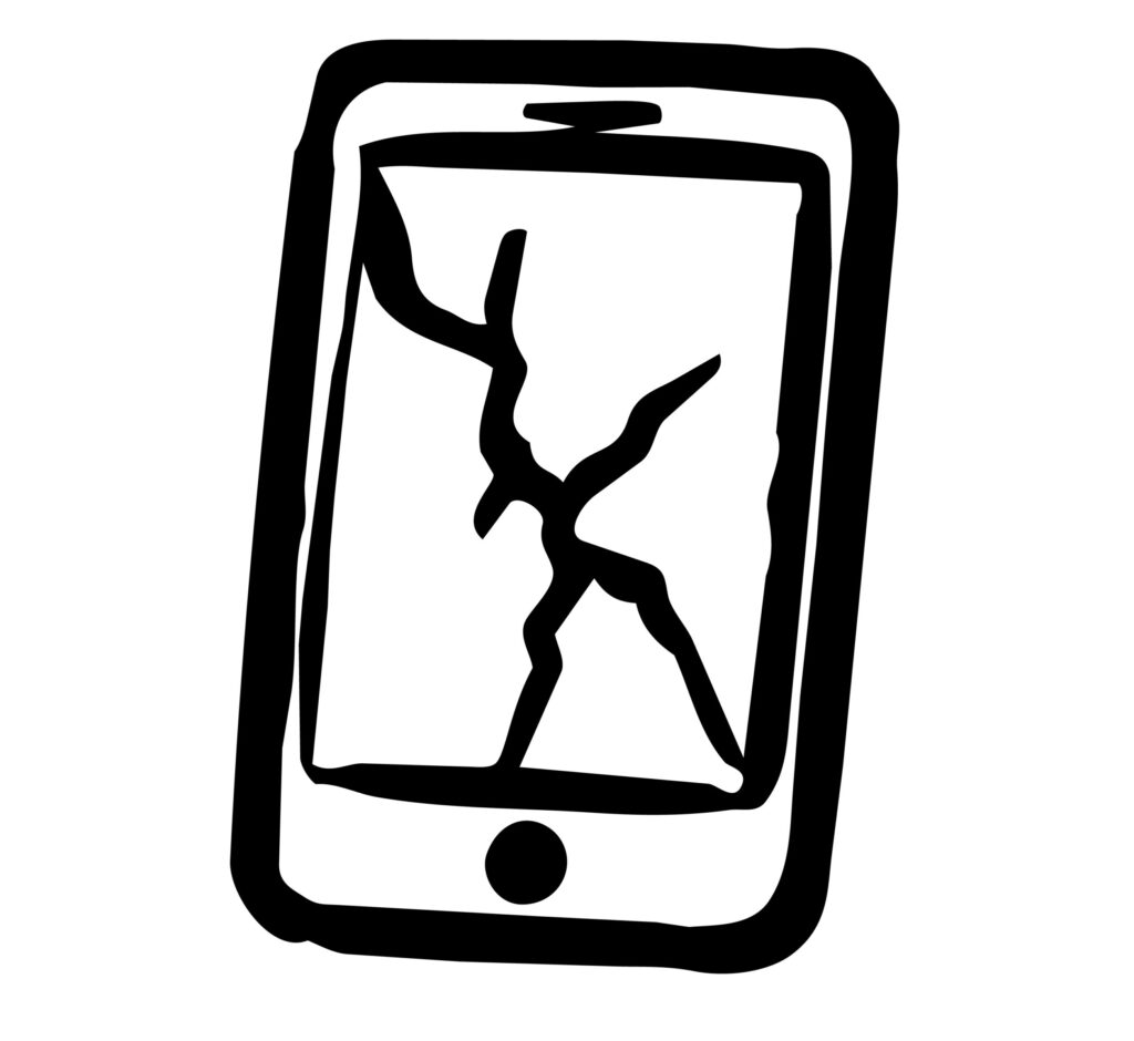 画面が割れて壊れたスマホを、シ