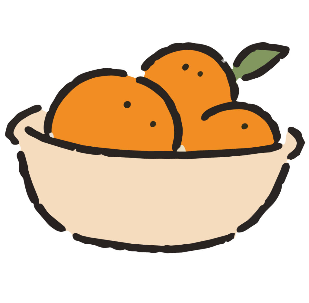 こたつの上に置かれた、かごいっ