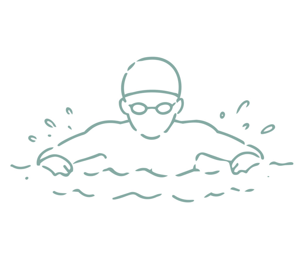 平泳ぎで泳ぐ人を描いた水泳のイ