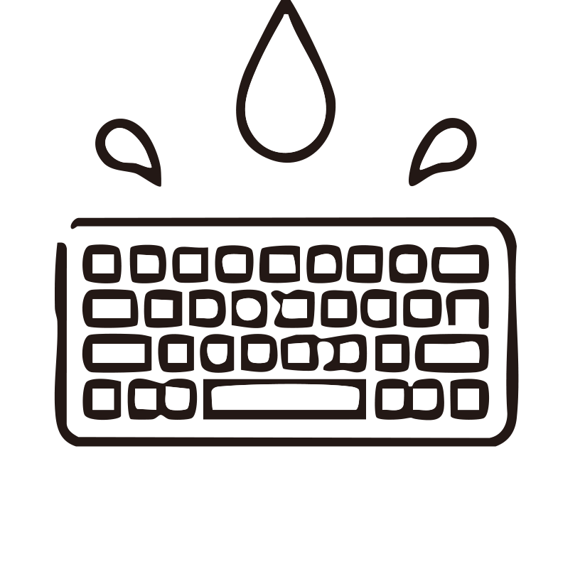 水滴を浴びるキーボードのモノク
