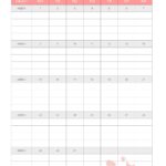 忙しい毎日も、一か月の予定を見渡せると時間の使い方を考えやすくなります。こちらは、淡いピンクに猫と足跡、蝶を添えた月間予定表テンプレート。月曜始まりの表に日付ご
